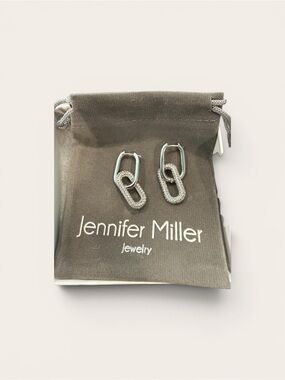 NWOT Jennifer Miller  white gold plated detachable drop link earrings pouch/box